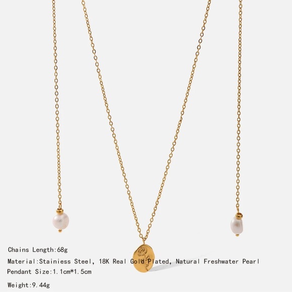 ROSE PEARL  ♡  Gold 18k plated Stainless Steel Necklace - Picture 3 of 9